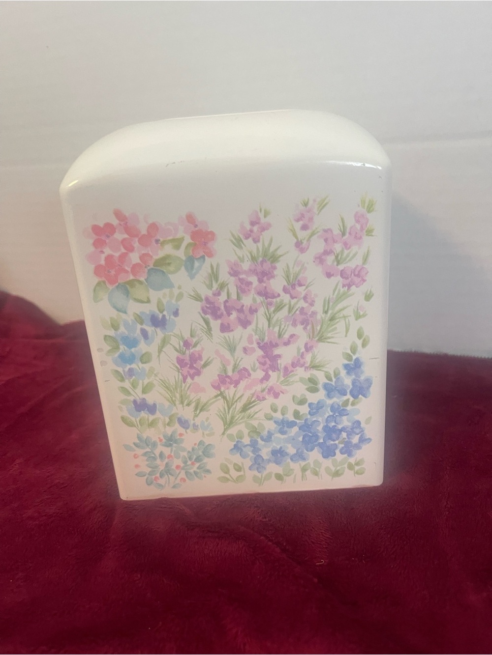 Cube Tissue Cover White Heavy Duty Plastic Flowers Pink Orchid Blue on 4 Sides